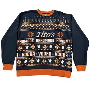 Mens Titos Vodka Sweater Navy Ugly Christmas Sweatshirt Pullover Size Large XMAS